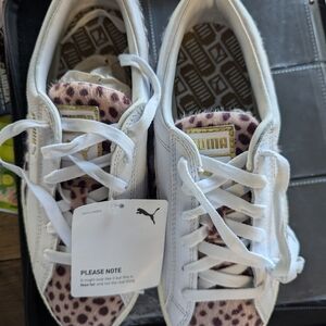 Puma White Sneakers with Leopard Accents